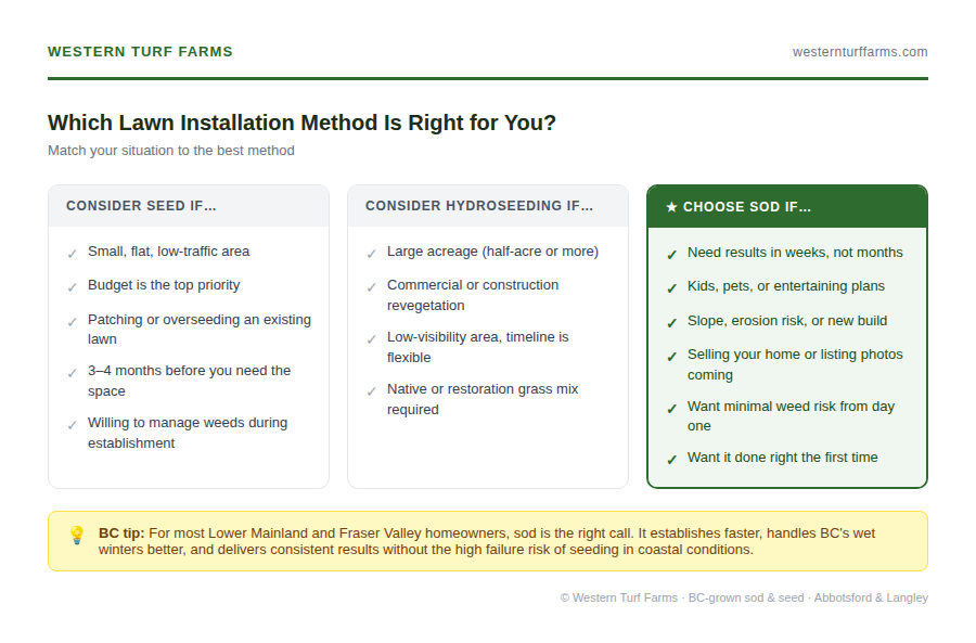 sod vs seed vs hydroseed decision guide