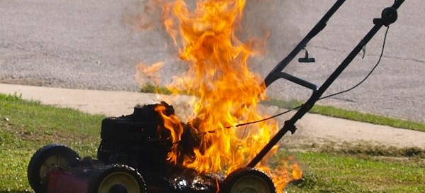 burnt lawnmower - professional sod installation